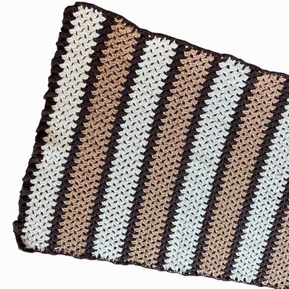 Vintage Handmade Crochet Couch Throw Brown Tan Cream - Picture 3 of 5